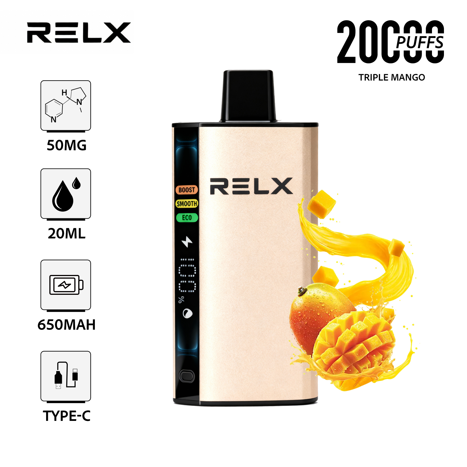 Triple Mango – RELX ACE 20000 Disposable Vape 50mg Nic | UAE
