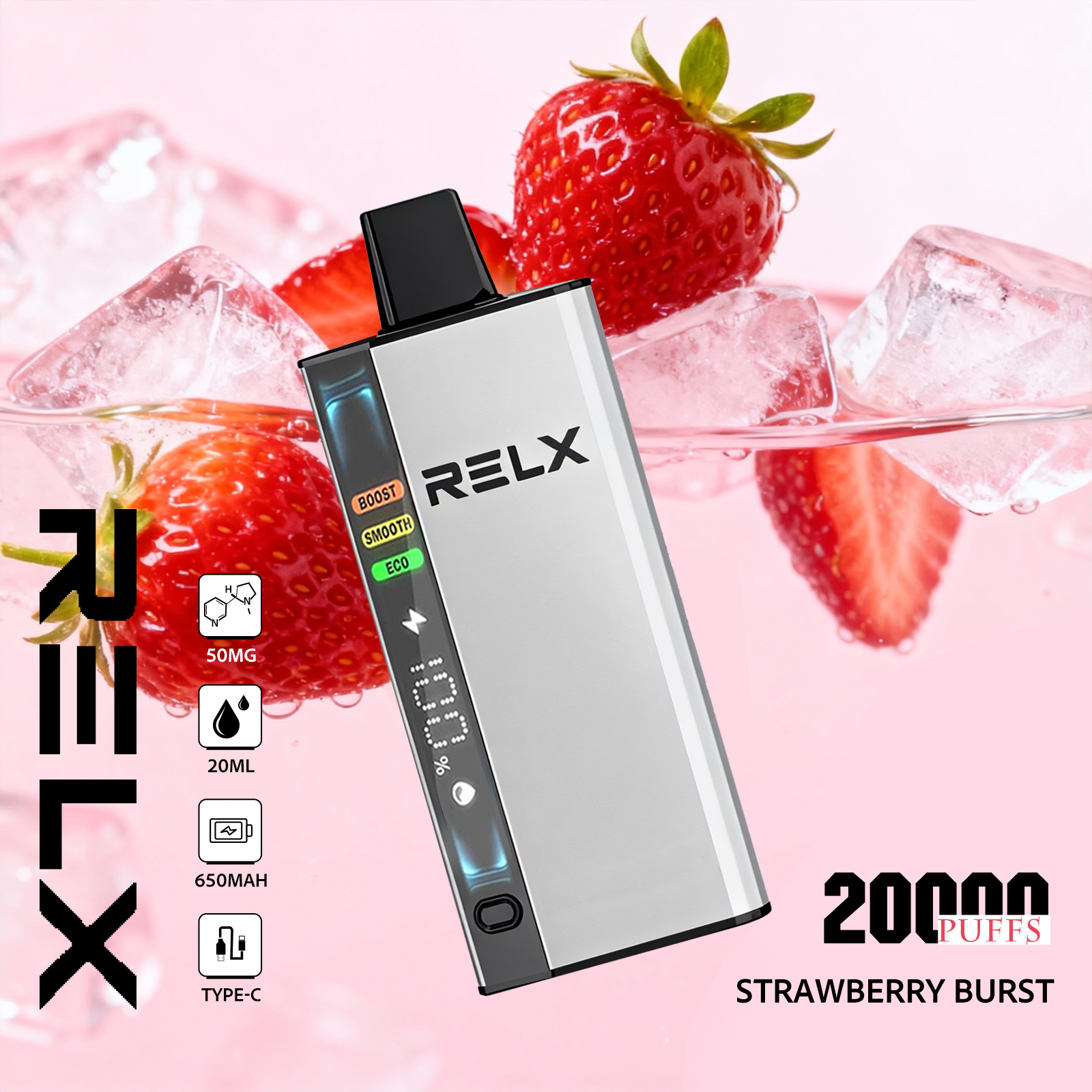 Strawberry Burst – RELX ACE 20000 Disposable Vape 50mg Nic | UAE