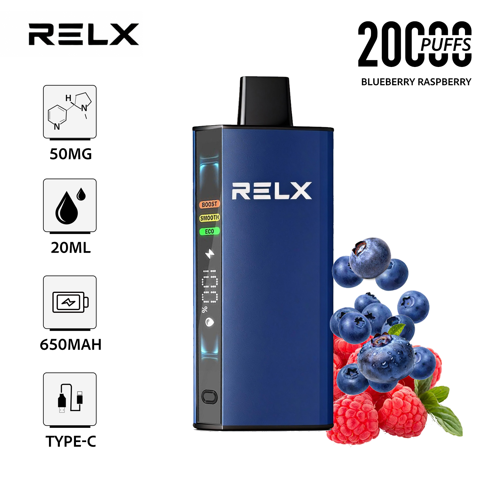 Blueberry Raspberry – RELX ACE 20000 Disposable Vape 50mg Nic | UAE