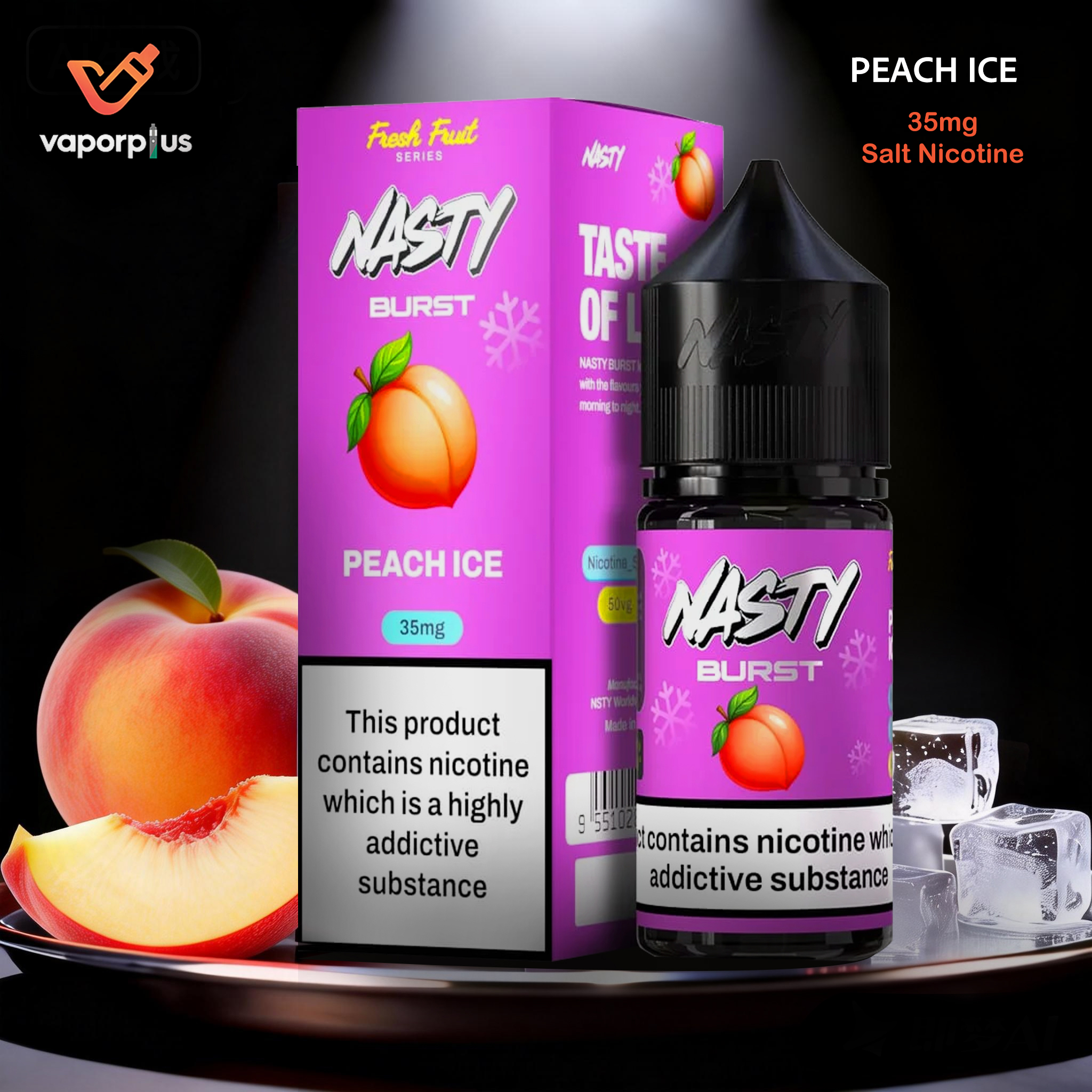 Nasty Burst Salt Nic E-Liquid 30ml (35mg/ml) – Peach Ice | UAE