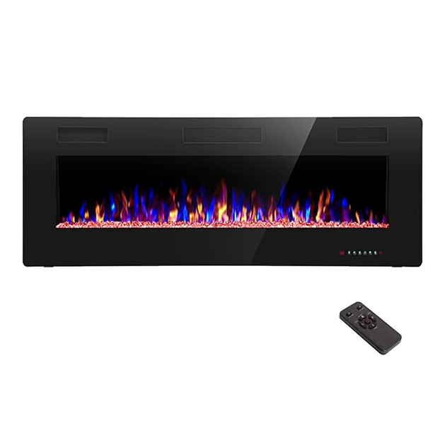 R.W.FLAME Electric Fireplace 50 inch Recessed and Wall Mounted.The Thinnest FireplaceLow Noise. Fit for 2 x 4 6 Stud. Remote Control with Timer.Touch Screen.Adjustable Flame Colors Speed