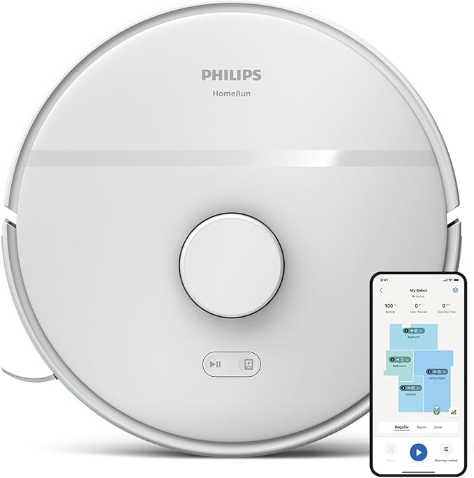 Philips HomeRun 2000 Series: 2-in-1 robot vacuum cleaner and mop. suction power 2700 Pa. run time 130 minutes. laser navigation. carpet enhancement. app control. white (XU2000/20)