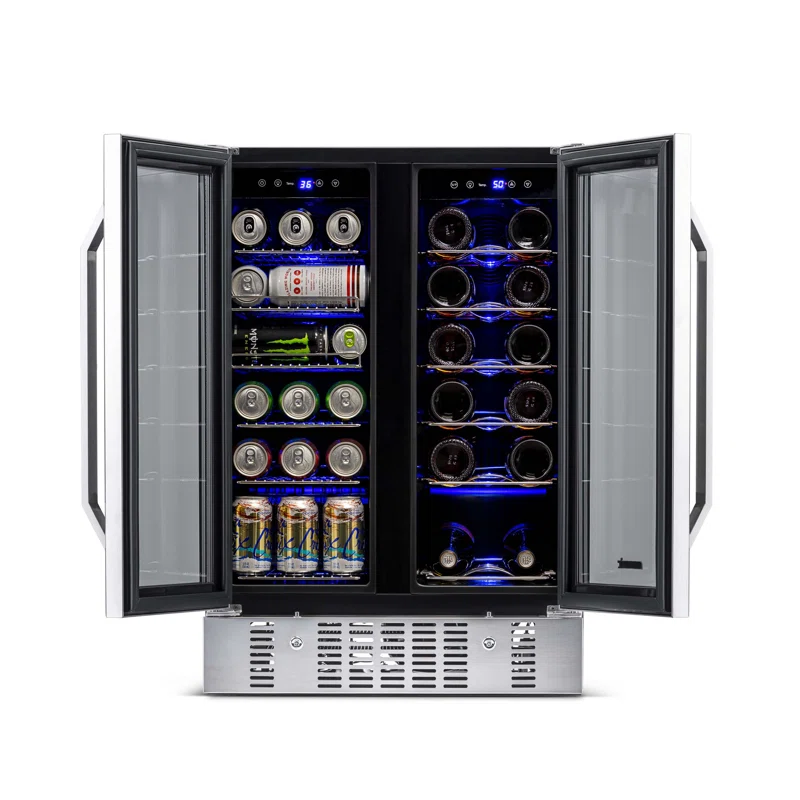 Newair 24 Built-in Dual Zone 18 Bottle and 58 Can Wine and Beverage Fridge in Stainless Steel